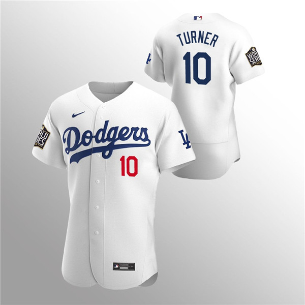 Men's Los Angeles Dodgers #10 Justin Turner White 2020 World Series Bound stitched MLB Jersey